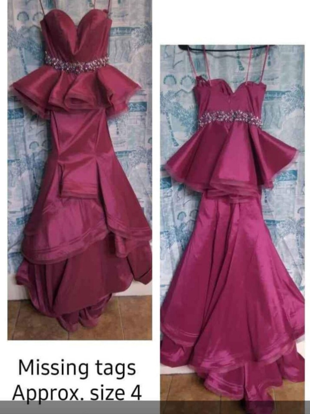 Fuchsia Peplum Formal Dress with Embellished Waist